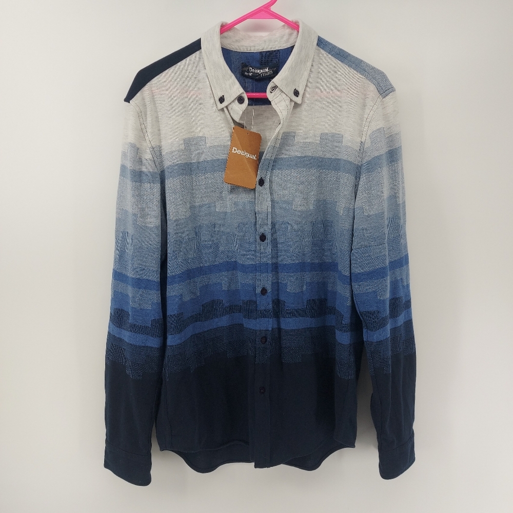 Desigual Men's Blue Button Front Shirt Size Medium